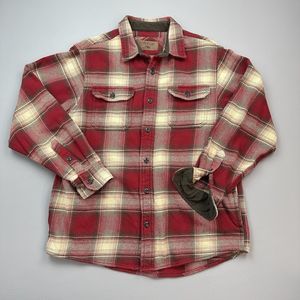 Orvis Shirt Mens Medium Red Tan Plaid Flannel Shacket Shirt Jacket Heavyweight